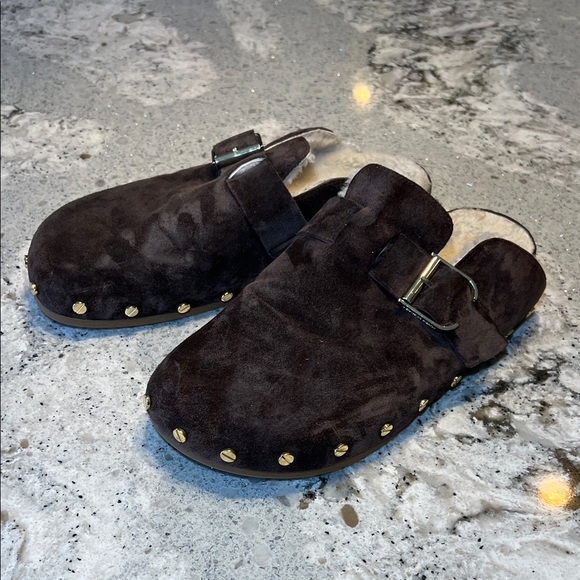 VERONICA BEARD  Fern Brown Suede & Shearling Clogs - Size 8 - Picture 11 of 11